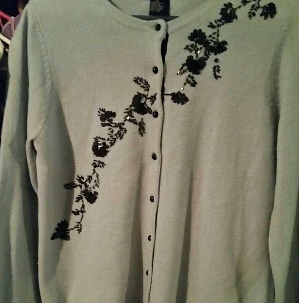 Pale blue and black cardigan